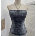 Denim Pattern Tie-Dye Printed Mesh Spaghetti Strap Top Denim Pattern Tie-Dye Printed Mesh Spaghetti Strap Top