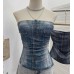 Denim Pattern Tie-Dye Printed Mesh Spaghetti Strap Top Denim Pattern Tie-Dye Printed Mesh Spaghetti Strap Top