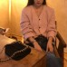 Style Solid Color V-Neck Cuffed Long Sleeve Knit Cardigan Women Loose Soft Wind Sweater Jacket