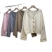 Style Solid Color V-Neck Cuffed Long Sleeve Knit Cardigan Women Loose Soft Wind Sweater Jacket