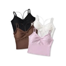 Women's low cut V-neck tank top with chest cushion