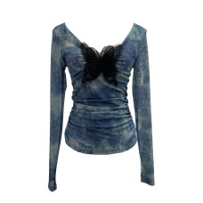 Lace butterfly V-neck top