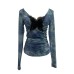 Lace butterfly V-neck top