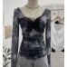 Lace butterfly V-neck top