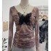 Lace butterfly V-neck top