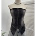 Irregular Zipper Spliced Washed Denim Strapless Top with Built-in Pads for Women