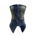 Irregular Zipper Spliced Washed Denim Strapless Top with Built-in Pads for Women