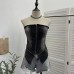 Irregular Zipper Spliced Washed Denim Strapless Top with Built-in Pads for Women