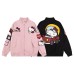 Street Style Cartoon Cat Letter Embroidery Jacket Unisex Loose Casual Leather Jacket