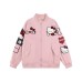 Street Style Cartoon Cat Letter Embroidery Jacket Unisex Loose Casual Leather Jacket