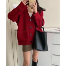 Retro Knitted Cardigan Women's Version Loose Slim Cuffed Sleeve Applique Pocket Soft Sweater Jacket