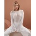 Thin Large Round Neck Flare Sleeve Knitted T-Shirt Women's Transparent Hollow Knitted Top