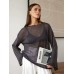 Thin Large Round Neck Flare Sleeve Knitted T-Shirt Women's Transparent Hollow Knitted Top