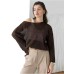 Thin Large Round Neck Flare Sleeve Knitted T-Shirt Women's Transparent Hollow Knitted Top