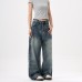 Women's Washed Design Wide Leg Jeans for Men and Women Loose Drape Floor-Length Pants