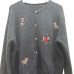 Vintage Heavy Embroidery Christmas Red Dog Knit Cardigan Women's Design Star Button Sweater Jacket