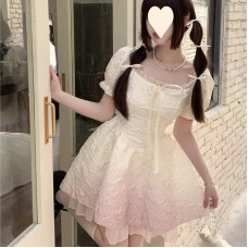 Sweet Gradient Princess Fluffy Dress Waist-Cinching Slimming Pure Desire