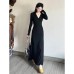 Outfit Set High-Grade Black Hoodie Dress Women Long Dress
