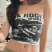 Contrast printed strapless crop top with exposed navel for slimming effect