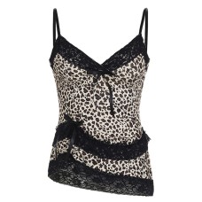 Lace patchwork leopard print V-neck slimming vest top for women