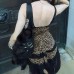 Lace patchwork leopard print V-neck slimming vest top for women