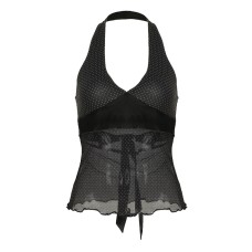 Polka print neck strap V-neck backless sexy top for women