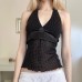 Polka print neck strap V-neck backless sexy top for women