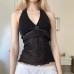 Polka print neck strap V-neck backless sexy top for women