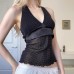 Polka print neck strap V-neck backless sexy top for women