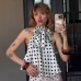 Retro polka dot contrasting neck strap backless top