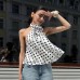 Retro polka dot contrasting neck strap backless top