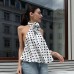 Retro polka dot contrasting neck strap backless top