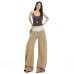 Women's Spliced Low Waist Pants Summer New Loose Wide Leg Flare Trousers