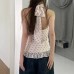 Polka dot mesh micro transparent hanging neck strap backless small camisole vest