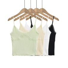 Lace lace slim fit V-neck short top Lace lace slim fit V-neck short top