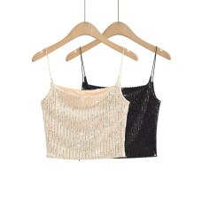 Sequined strapless tank top