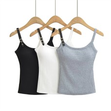 Spliced leather shoulder strap slim fit camisole top