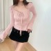 Pink square collar lace up long sleeved top Pink square collar lace up long sleeved top