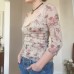 Round neck long sleeved printed mesh patchwork top for women