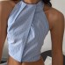 Short jacquard hanging neck backless striped sling