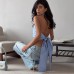 Short jacquard hanging neck backless striped sling