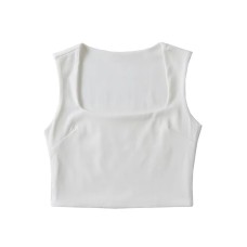 Double layered square neck short sleeveless crop top with exposed navel