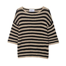 Round neck striped pullover knitted sweater top for women