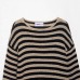 Round neck striped pullover knitted sweater top for women