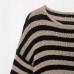 Round neck striped pullover knitted sweater top for women