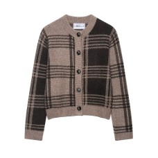 Temperament round neck single breasted checkered knitted cardigan for women Temperament round neck single breasted checkered knitted cardigan for women