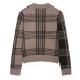 Temperament round neck single breasted checkered knitted cardigan for women