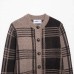 Temperament round neck single breasted checkered knitted cardigan for women