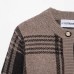 Temperament round neck single breasted checkered knitted cardigan for women
