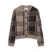 Temperament round neck single breasted checkered knitted cardigan for women